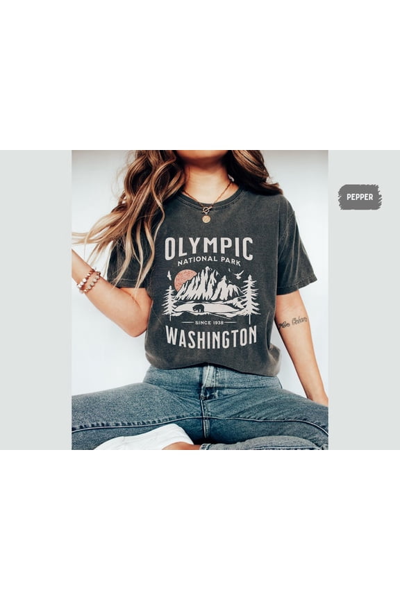 Retro Olympic National Park Shirt Washington Scenic Mountain Forest Landscape Outdoor Hiking Graphic Design Comfort Colors Unisex Cotton T-Shirt, Size S-3XL
