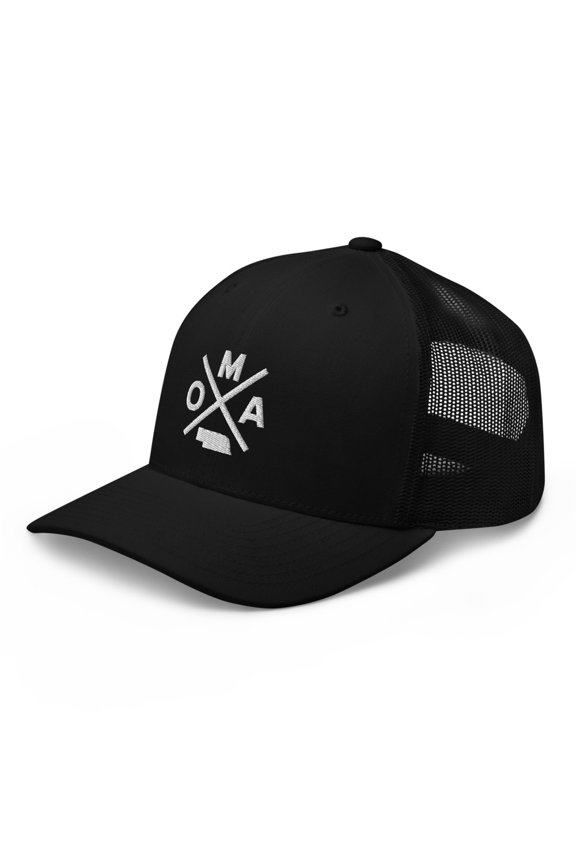 Retro Omaha Trucker Hat Mesh OMA Cross Trucker Cap (Black)