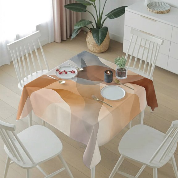 Retro Ombre Blue Brown Waves Table Cloth 54x54in, Waterproof Square Tablecloth Wipeable Tablecloths Abstract Water Ripple Seamless Table Covers for Dining Tables Party Indoor Outdoor