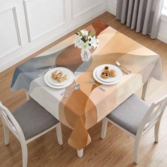 Retro Ombre Blue Brown Waves Table Cloth 60x84in, Waterproof Rectangle Tablecloth Wipeable Tablecloths Abstract Water Ripple Seamless Table Covers for Dining Tables Party Indoor Outdoor