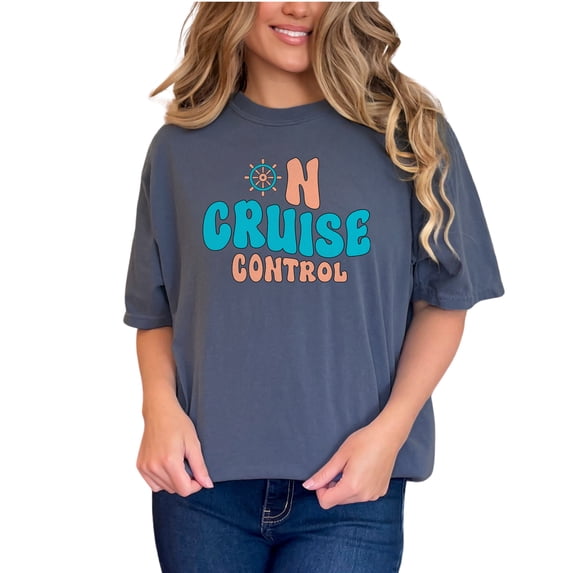 Retro On Cruise Control Tee, Vintage Nautical Shirt, Fun Graphic T-Shirt, Beach Vacation Tee, Summer Cruise Top, Ocean Lover Gift, Denim Comfort Colors T-Shirt, Small