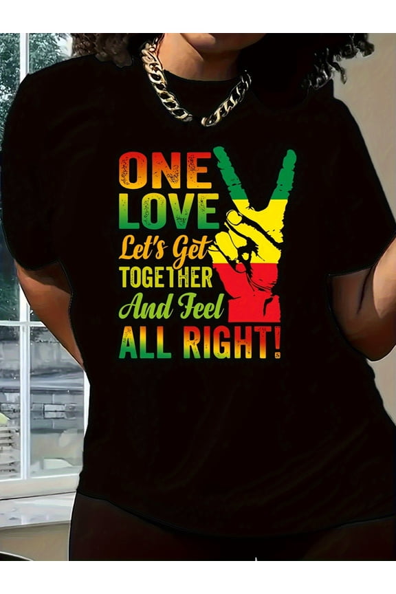 Retro One Love Rasta Peace Sign Graphic T-Shirt - Positive Vibes Reggae Inspired Short Sleeve Tee - Unisex Casual Summer Top - Vintage Style Graphic Shirt