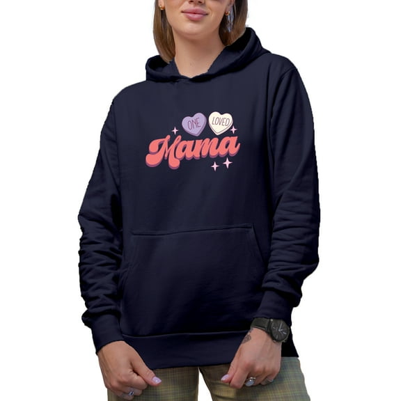 Retro One Loved Mama, Mother-To-Daughter Mother's Day Gift, Navy Blue Hooded Sweatshirt or Hoodie, XL