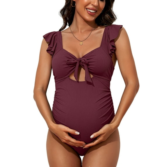 Retro One Piece Swimsuit for Maternity Cut Out Pregnancy Swimwear Modest Bath Suit
