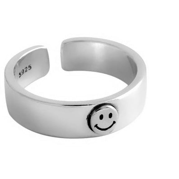 Retro Open Smiley Face Ring: Adjustable Alloy Unisex Ring, Trendy and Fresh Design, Gold or Silver Finish