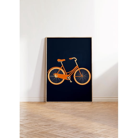 Retro Orange Bike Wall Art Cycling Colorful Bicycle Graphic Print Old School Hipster Decor Unframed Paper Print