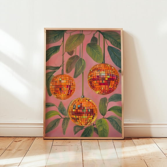 Retro Orange Disco Ball Poster Funky Kitchen Wall Art , Poster Print Only