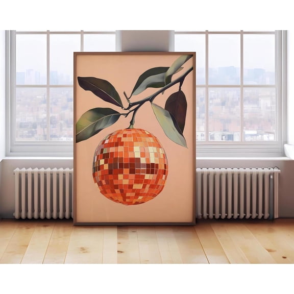 Retro Orange Disco Ball Poster, Kitchen Poster, Bar Cart Poster, Funky Food Home Decor, Preppy Citrus Fruit Wall Art, Diy Decor, Her1036, Unframed Poster Size 16x24