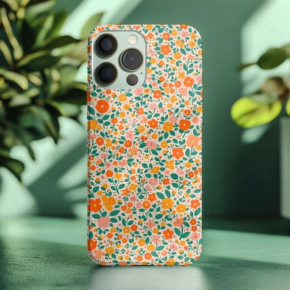 Retro Orange Floral Flower Design Case for iPhone 11 12 13 14 15 16 17 Pro Max Plus
