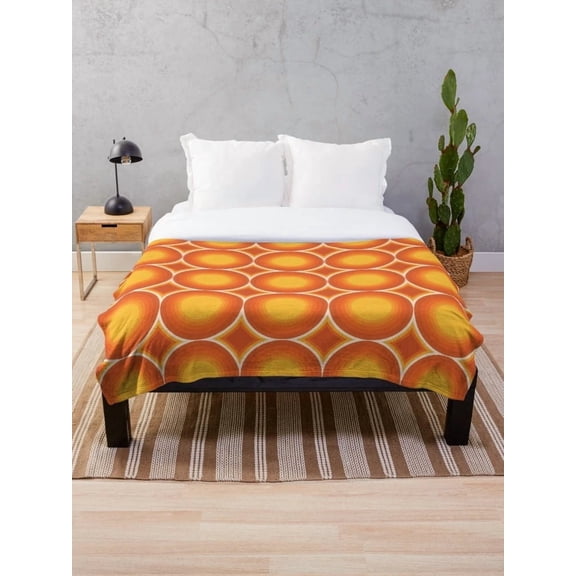 Retro Orange Geometric Sherpa Throw Blanket, Mid Century Modern Polyester Fleece Blanket, Soft 2 Layer Bed & Couch Blanket