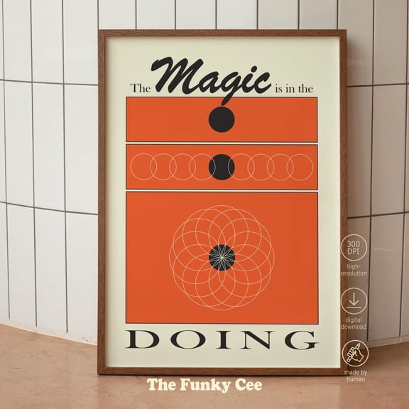 Retro Orange Office Trendy Mid century Modern Design Decor, Unframed Paper Print Size 12x18