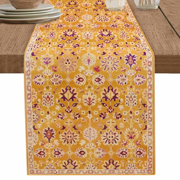 Retro Orange Southwest Ethnic Style Table Runner-36 Inch Long Boho Abstract Pattern Table Runners Linen Burlap Tablerunner for Kitchen Dining Room Holiday Party