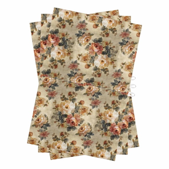 Retro Orange Spring Floral Kitchen Towels Set of 3, Water Absorbent Dish Towel, Vintage Botanical Peony Farmhouse Decorative Hand Towels - Quick Drying Cloth for Cooking Baking, 18x28 Inch