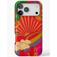 Retro Orange Sunburst, Clouds and Red Roses Tough Case for Apple iPhone ...