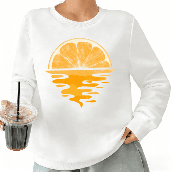 Retro Orange Sunset Womans Print Sweatshirt Graphic Sweatshirt Black White S-3XL Fruit Casual Tops