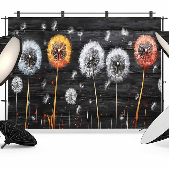 Retro Orange White Dandelion Backdrop for Photography, Black Wood Board Photo Backdrop Portrait Background Party Banner Photo Backgrounds for Studio Booth Props, 7x5ft