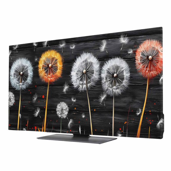 Retro Orange White Dandelion TV Dust Cover 40 Inch, Black Wood Board Computer Monitor Cover Dustproof Stretchable Indoor TV Screen Protector for LED LCD Universal Monitors