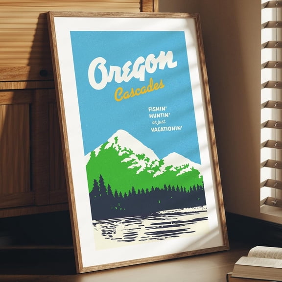 Retro Oregon Travel Poster Vintage Cascades Art Print Home Decor Office Wall Art Home Decor Office Wall Art