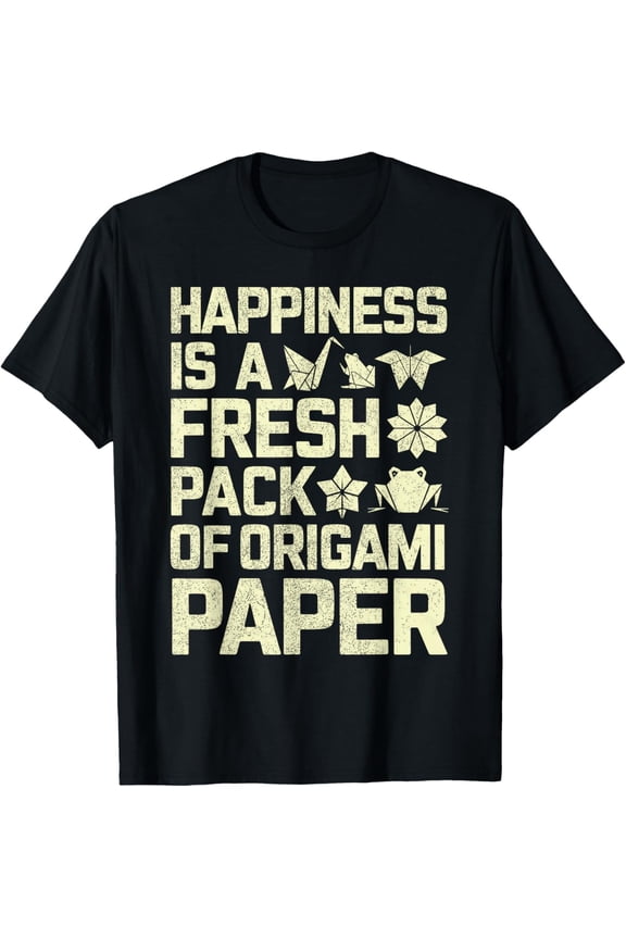 Retro Origami Artist T-Shirt - Happiness Is A Fresh Pack Of Origami Paper Graphic Tee - Vintage Style Hobbyist Apparel for Men and Women