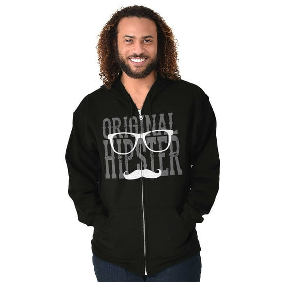 Retro Original Hipster Mustache Men's Big & Tall Graphic Zip Up Hoodie Brisco Brands 3X