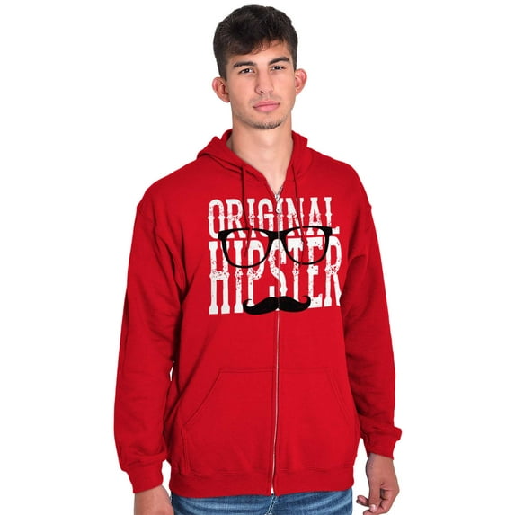 Retro Original Hipster Mustache Men's Big & Tall Graphic Zip Up Hoodie Brisco Brands 4X