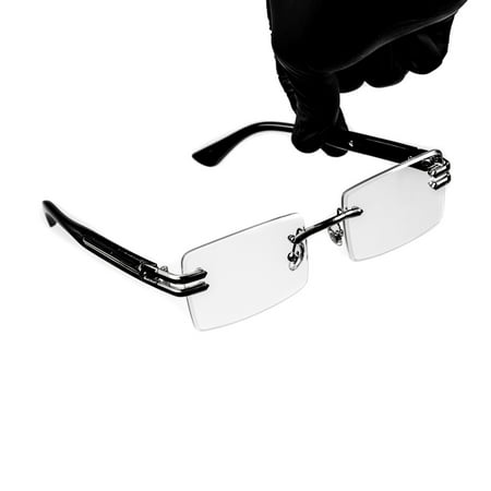 Retro Original Vintage Rectangular Style Designer Rimless Clear Lens SilverFrame Eyewear Unisex Square Frameless Men’s Women Clear Tint Rectangle Hip Hop Eye Glasses