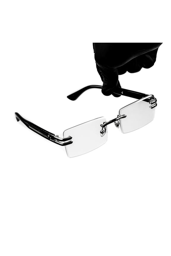 Retro Original Vintage Rectangular Style Designer Rimless Clear Lens SilverFrame Eyewear Unisex Square Frameless Mens Women Clear Tint Rectangle Hip Hop Eye Glasses