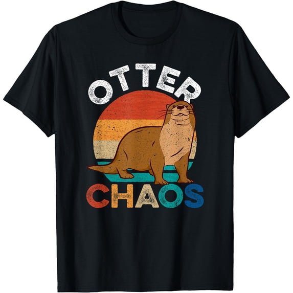 Retro Otter Chaos Cute Animal Puns Punny Softstyle Unisex T-Shirt,Black Color,Size YXS