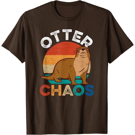 Retro Otter Chaos Cute Animal Puns Punny Softstyle Unisex T-Shirt,Dark Chocolate Color,Size XL