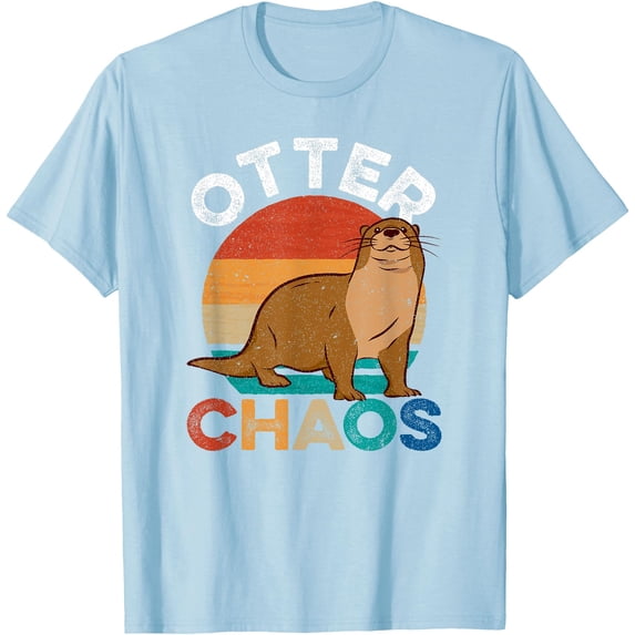 Retro Otter Chaos Cute Animal Puns Punny Softstyle Unisex T-Shirt,Light Blue Color,Size YXS