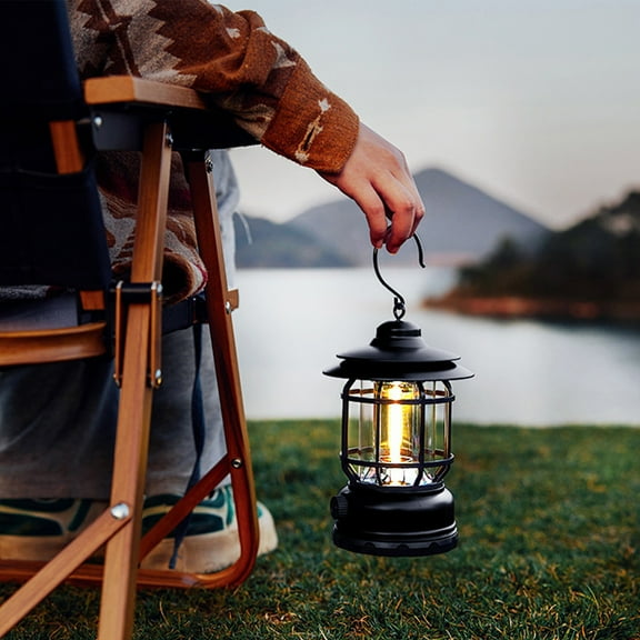 Retro Outdoor Camping Lantern Light Waterproof COB LED | Portable Rechargeable 1200mAh Battery, Dimmable Brightness, Hanging Hook | 5W 20-200 Lumens, 11.5x19.5cm, Classic Vintage Style for Tents