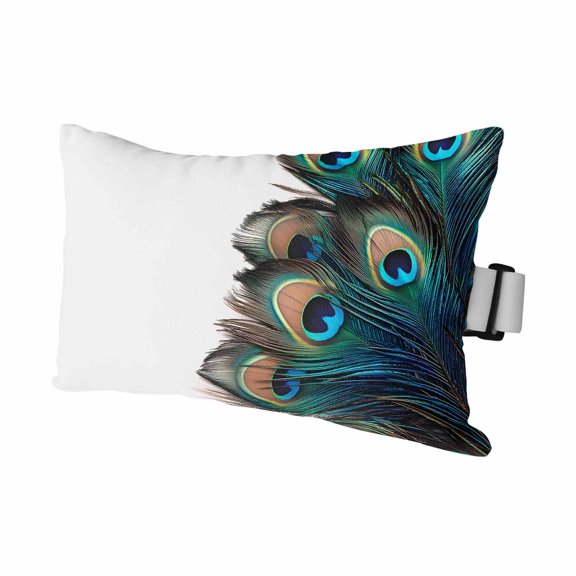 Retro Outdoor Chaise Lounge Pillows Peacock Feathers Abstract Art Lumbar Pillows with Insert Adjustable Elastic Strap Headrest Pillow for Recliner Patio Chair 1 Pack 11x16 Inch