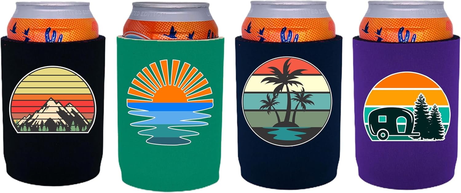 Retro Outdoor Designs Full Bottom Can Coolie 4 Pack Set