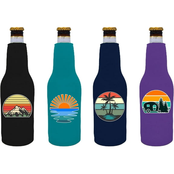 Retro Outdoor Designs Zipper Beer Bottle Coolie 4 Pack Set