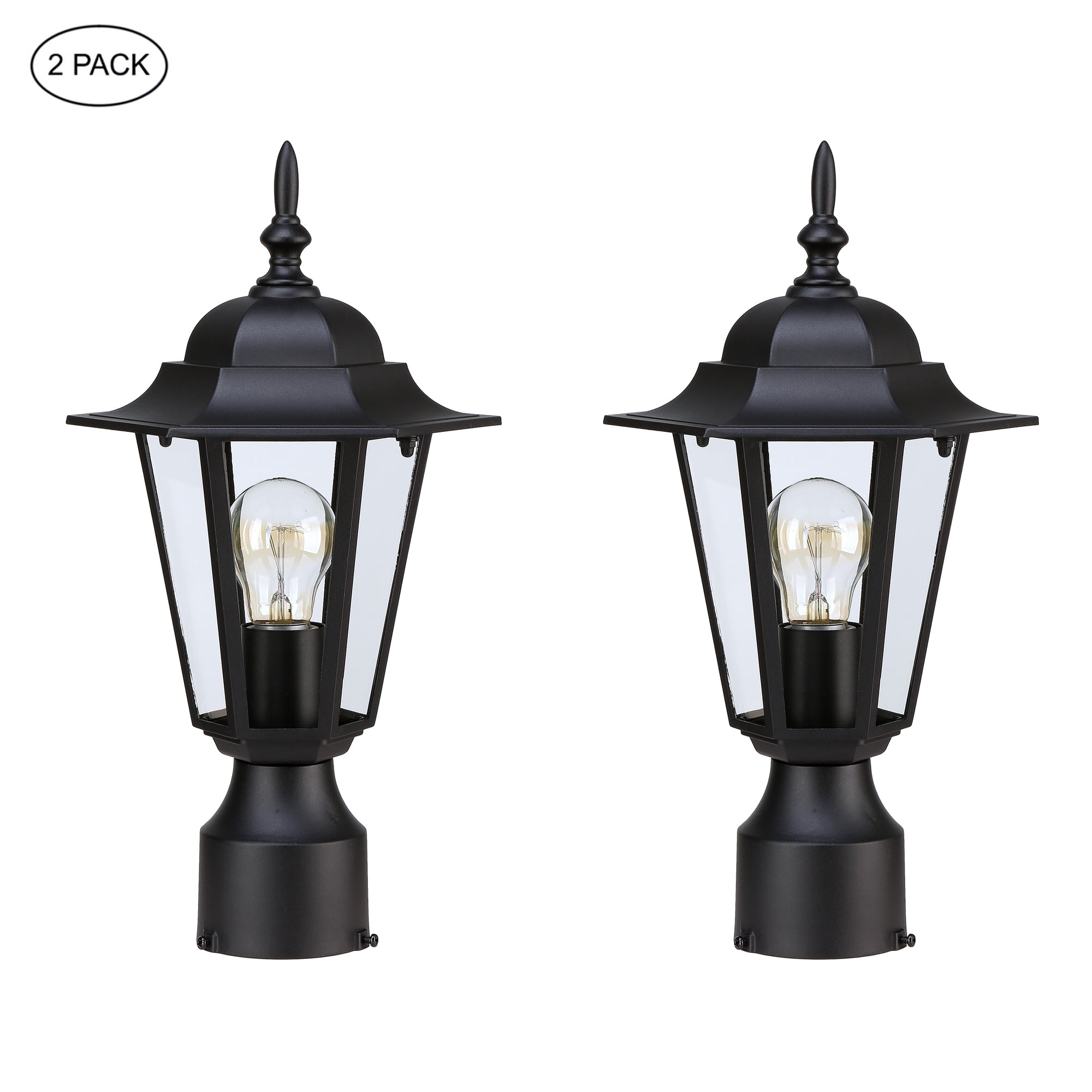Retro Outdoor Post Light Kits with Textured Black Finished and Clear Glass Hexagon Shade (2 Packs)