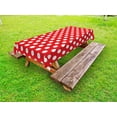 thumbnail image 1 of Retro Outdoor Tablecloth, 50s 60s Iconic Pop Art Style Big White Polka Dots Picnic Vintage Old Theme Image, Decorative Washable Fabric Picnic Table Cloth, 58 X 84 Inches,Vermilion White, by Ambesonne, 1 of 2