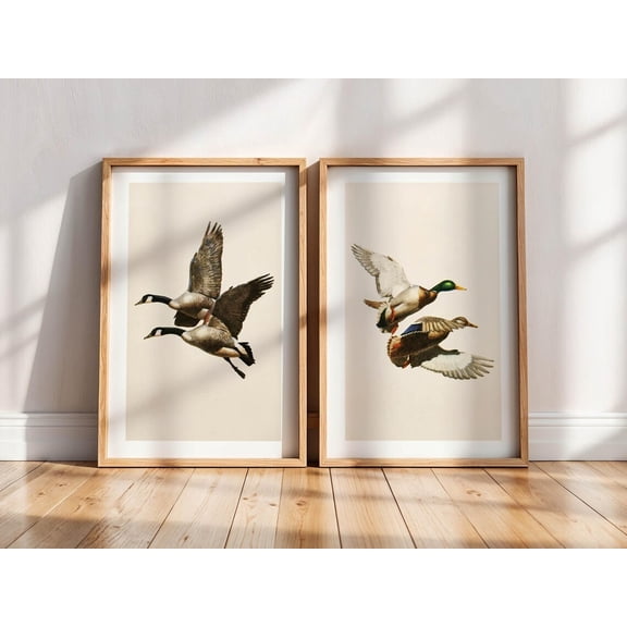 Retro Outdoors Art Mallard Duck Prints Outdoorsy Wall Prints Home Office Decor Nature Wall Art Hunting Set 2 Stretched Canvas 8x12