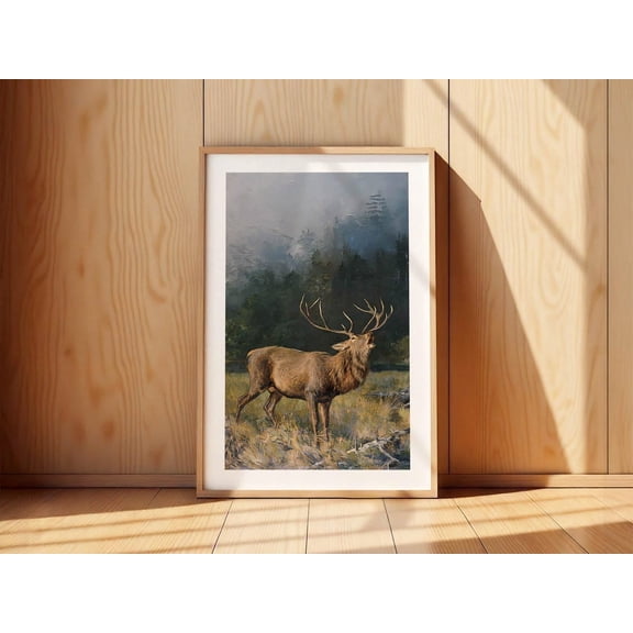 Retro Outdoors Art Wild Stag Vintage Deer Poster Hunting Dad, Unframed Poster