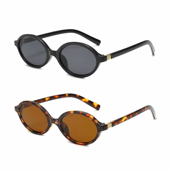 Zzjniupiyyds Retro Oval Cat Eye Sunglasses for Women Trendy Y2K Narrow Lightweight Shades 2Pcs