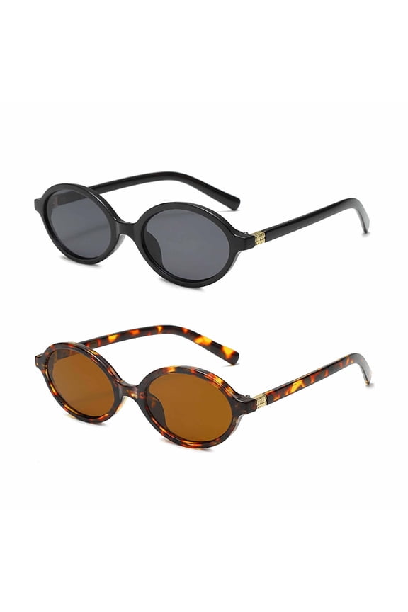 Retro Oval Cat Eye Sunglasses for Women Trendy Y2K Narrow Lightweight Shades 2Pcs