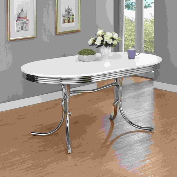 Retro Oval Dining Table with Rim and Legs - 60-Inch White Wooden Table for Kitchen or Dining Room, Seats 6-8 People