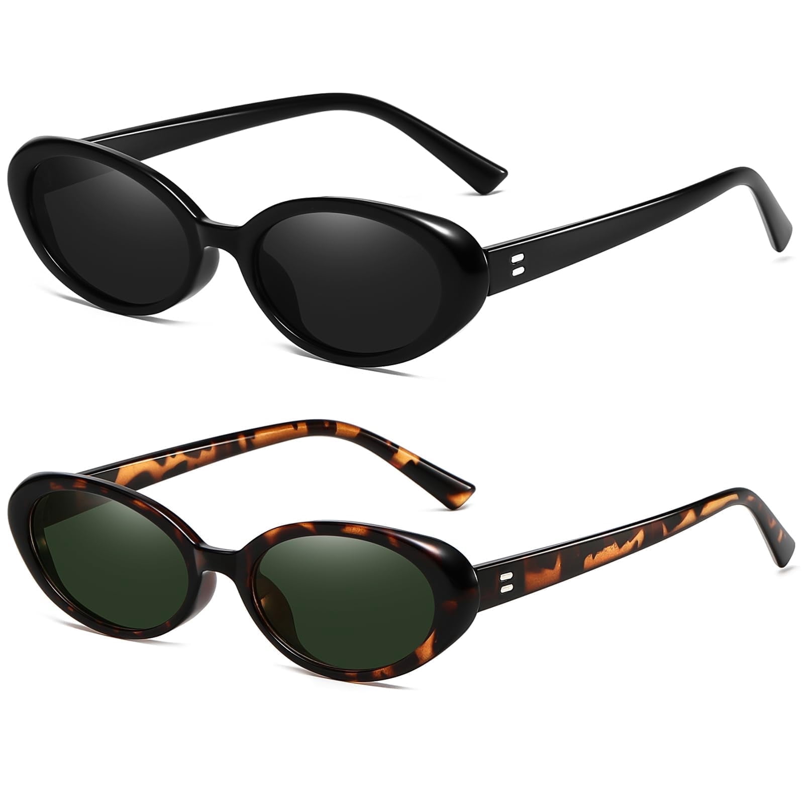 LOOIKOOS Retro Oval Sunglasses for Women,2 Pack Sunglasses  display picture 3