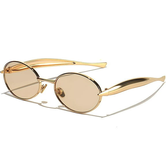Retro Oval Sunglasses for Women Men - Classic 90s Vintage Trendy Shades with UV400 Protection, Gold Metal Frame