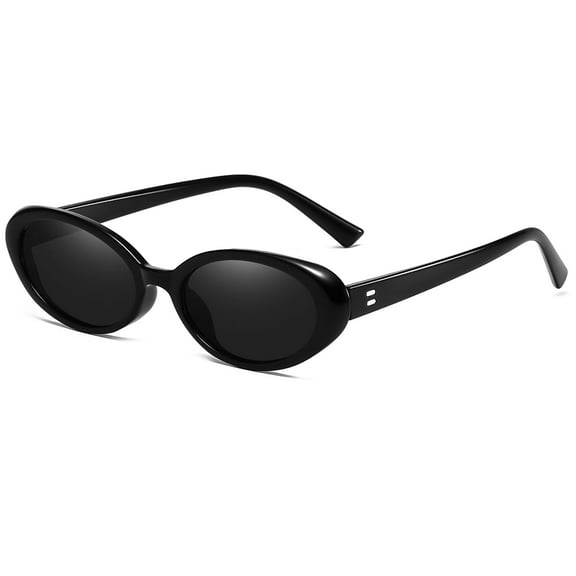 Retro Oval Sunglasses for Women Men Fashion Small Oval Sunglasses 90s Vintage Shades, A1 Black/Grey