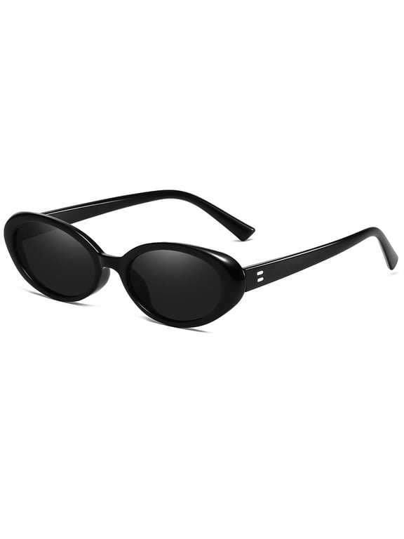 Retro Oval Sunglasses for Women Men Fashion Small Oval Sunglasses 90s Vintage Shades, A1 Black/Grey