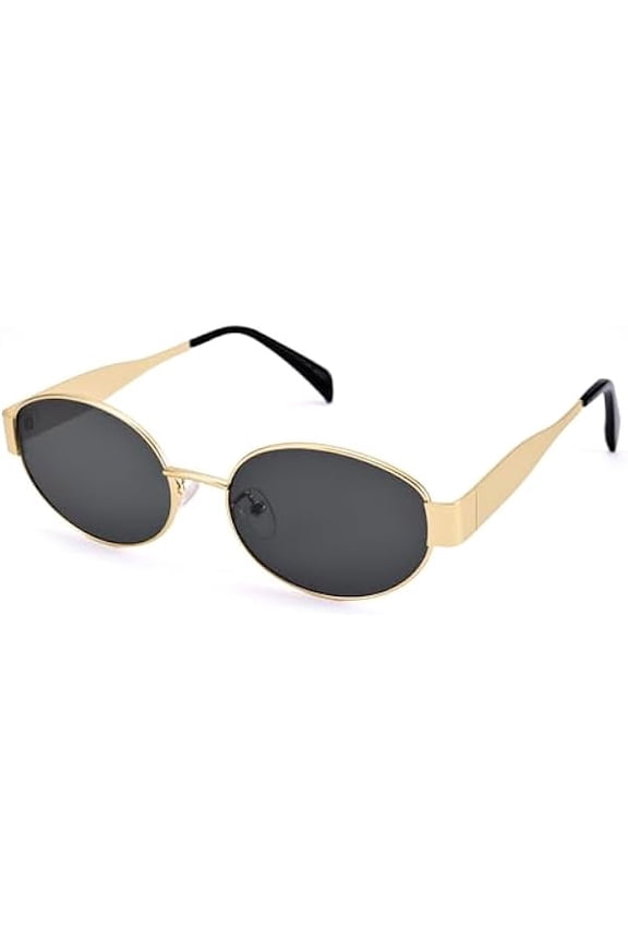 Retro Oval Sunglasses for Women Men - Trendy Gold Sun Glasses - Fashion Metal Frame Shades
