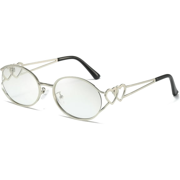 Retro Oval Sunglasses for Women Trendy Metal Frame Round Designer Sun Glasses with Heart Accents UV Protection