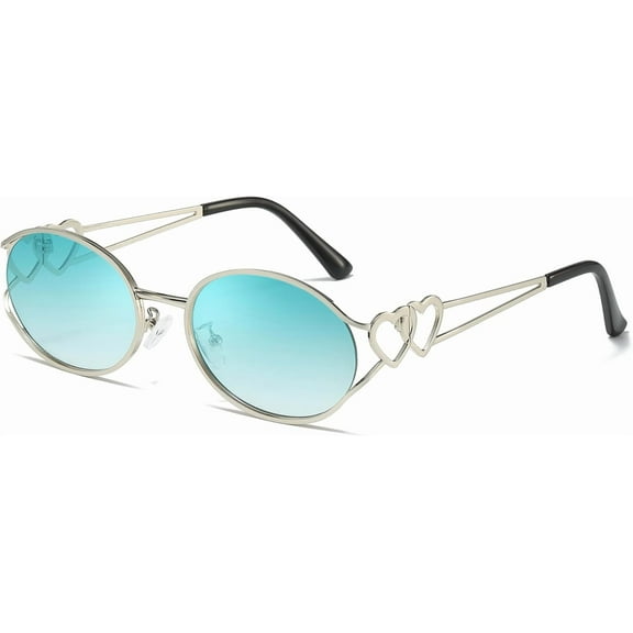 Retro Oval Sunglasses for Women Trendy Metal Frame Round Designer Sun Glasses with Heart Accents UV Protection