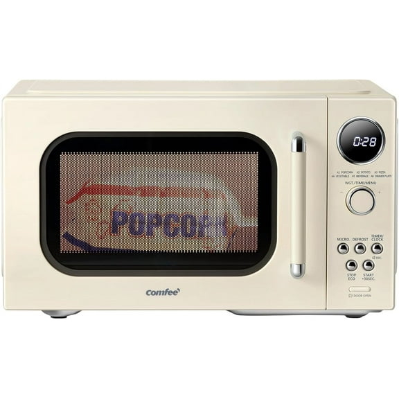 Retro Ovens, Small 9 Preset Programs, 0.9 cu.ft Countertop Compact Microwaves with Multi-Stage Cooking, Mute Function, LED Digital, 900W
