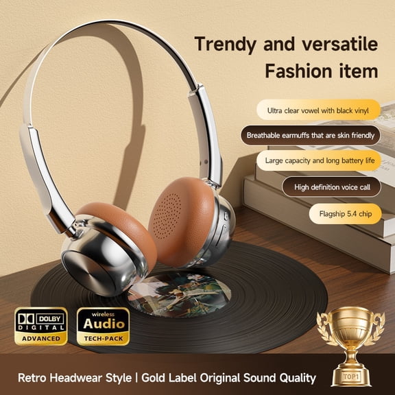 Retro Over Ear Wireless Headphones Bluetooth 5.4 ENC Call Noise Reduction HIFI Stereo Lightweight For Small Head Design